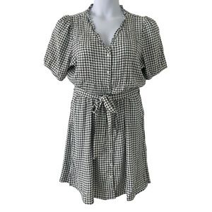 NWT Button Front Tie Waist Green White Check Dress
